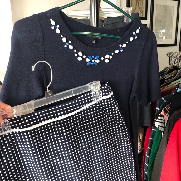 The Limited // Navy Blue & White Dot Pencil Skirt - Picture 2 of 8